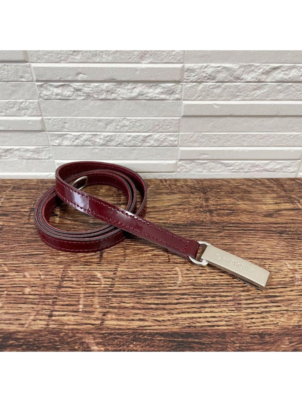 Chanel Enamel Leather Silver Buckle Belt Bordeaux - Picture 2 of 10